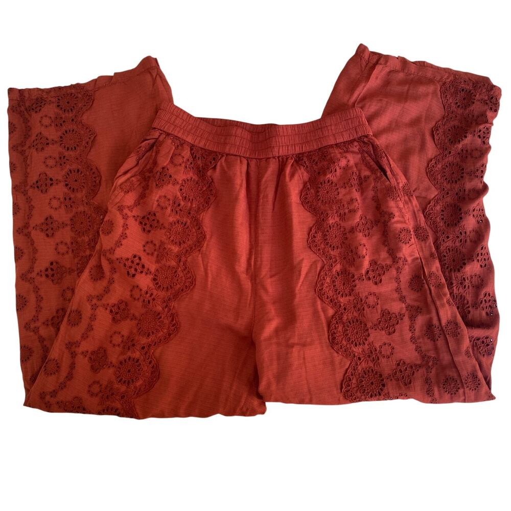 Sundance Suvi Eyelet Wide Leg Pants in Terracotta, Boho, Pockets, Size Small NEW - Picture 3 of 10